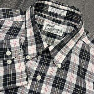 Vintage Sears‎ Roebuck Shirt Mens Medium 15.5  32/33 Tartan Plaid Button Up 80s